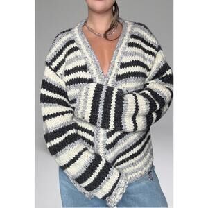 Handmade vintage Chunky Knit Striped Cardigan Sweater